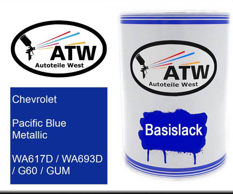 Chevrolet, Pacific Blue Metallic, WA617D / WA693D / G60 / GUM: 500ml Lackdose, von ATW Autoteile West.
